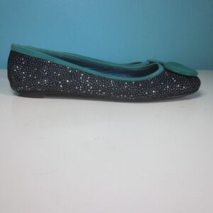 Pigalle VINTAGE Leather Flats Womens Size 8 Crackle Suede with Green Disc